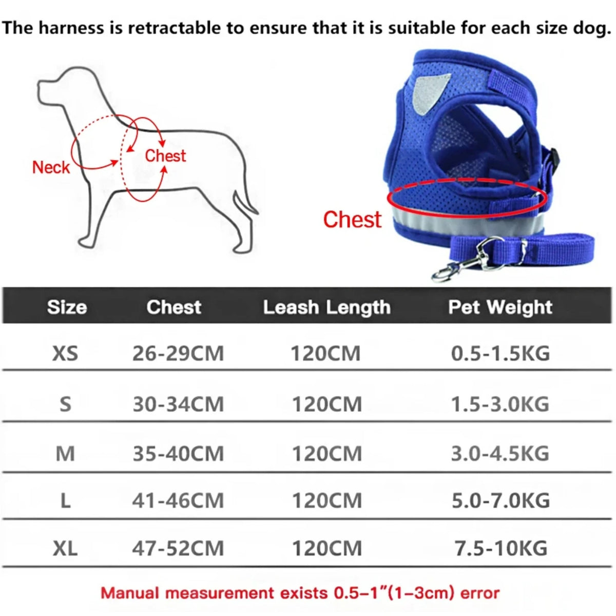 Reflective Safety Dog Cat Harness Vest With Adjustable Leash