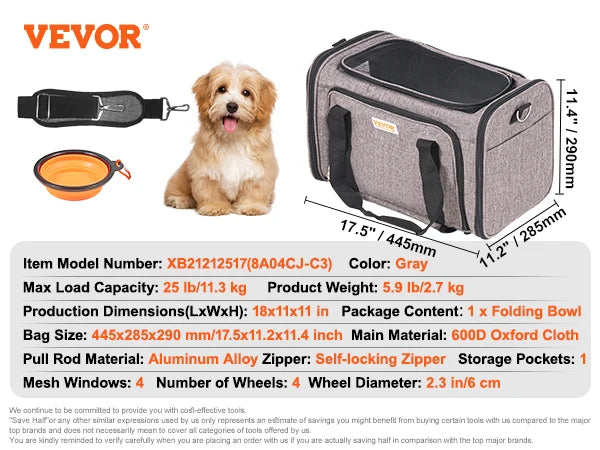 Wheeled Pet Carrier Backpack With Telescopic Handle For Pets