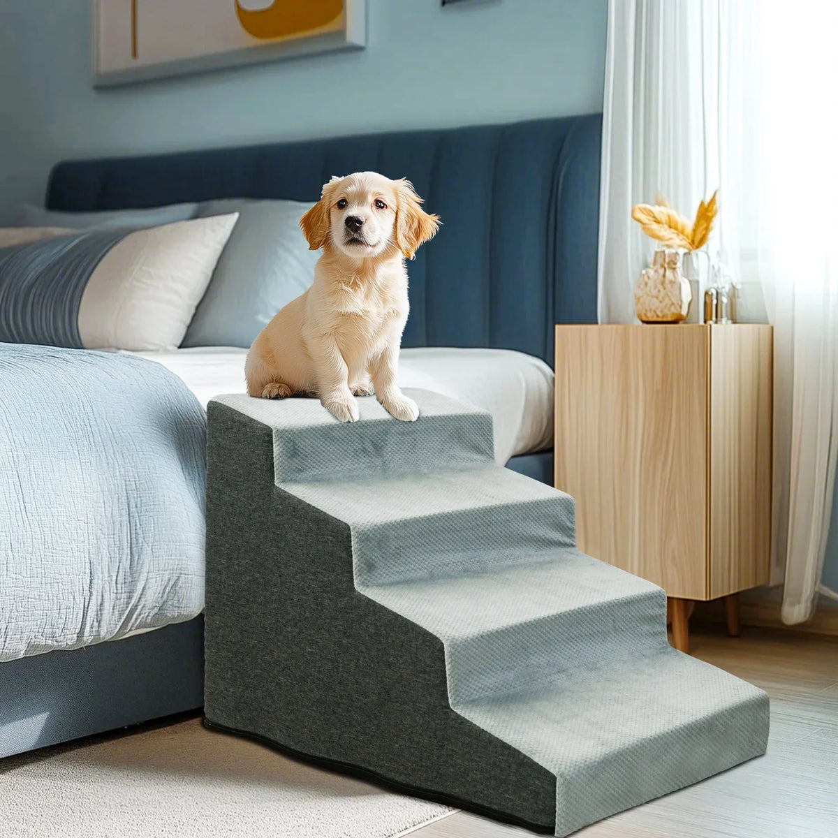 Balanced 3 Step Dog Stairs With Washable Fabric Cover