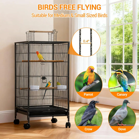 Studyset Rolling Bird Cage With Top Stand For Parakeet Owners