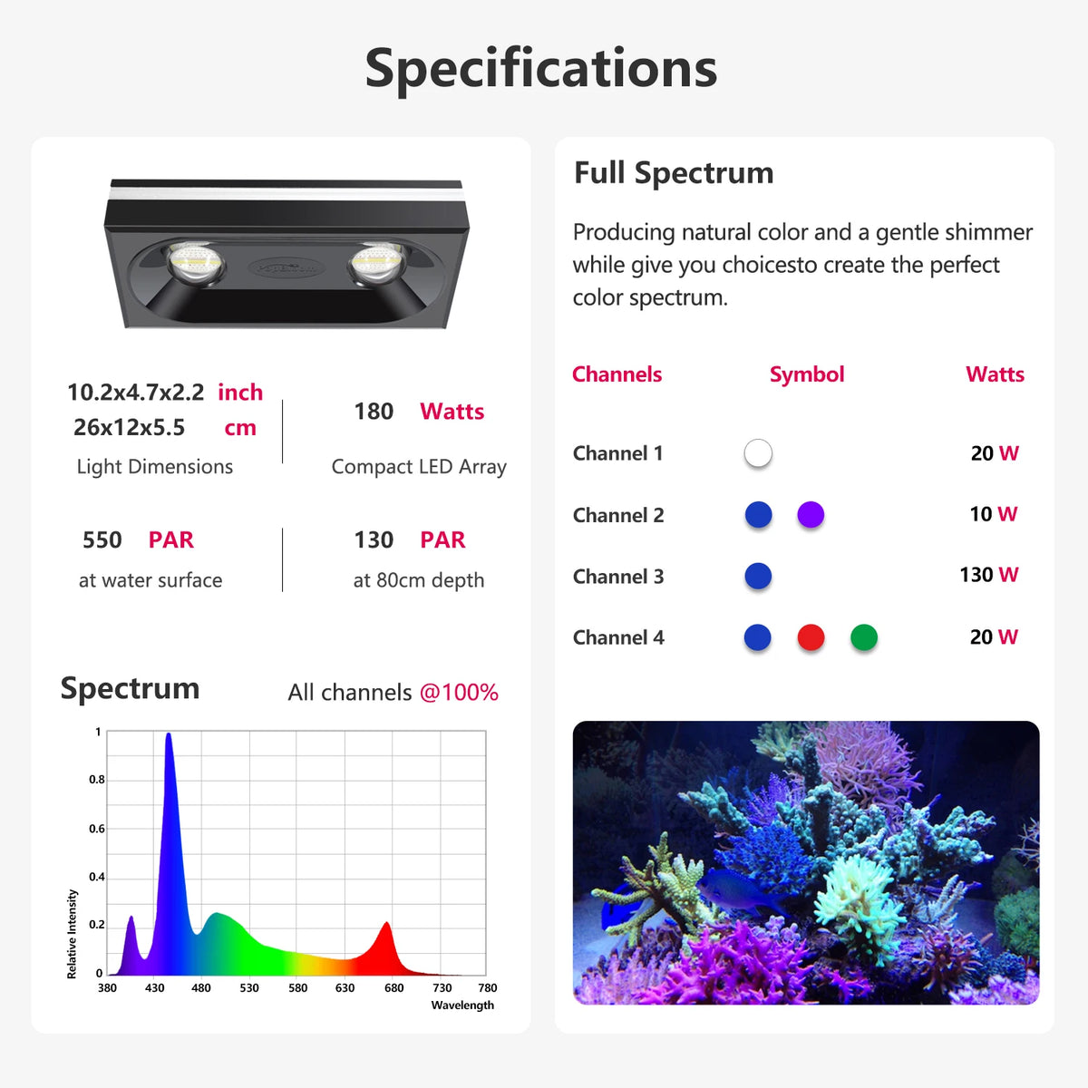 PopBloom WiFi Reef Aquarium Light For SPS And LPS Corals