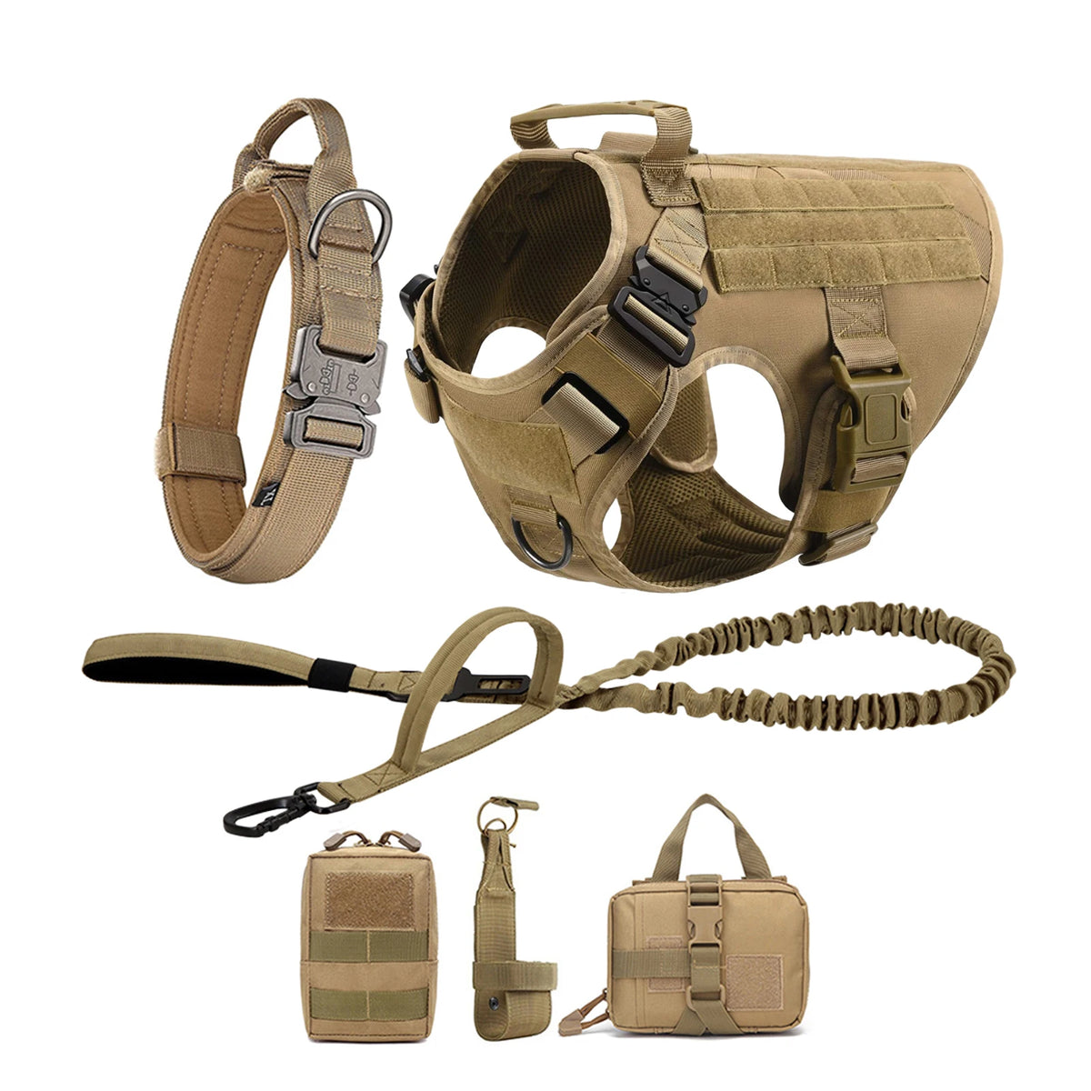 Tactical Dog Harness With Leash And Molle Pouches For Training
