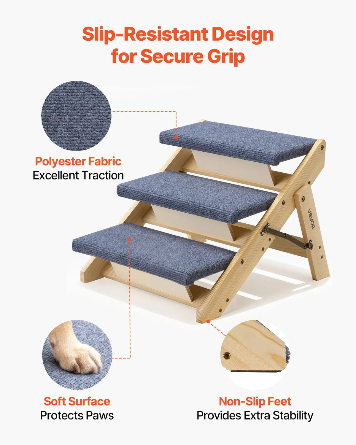 3-Step Pet Stairs for Beds Sofas Cars With Non-Slip Design