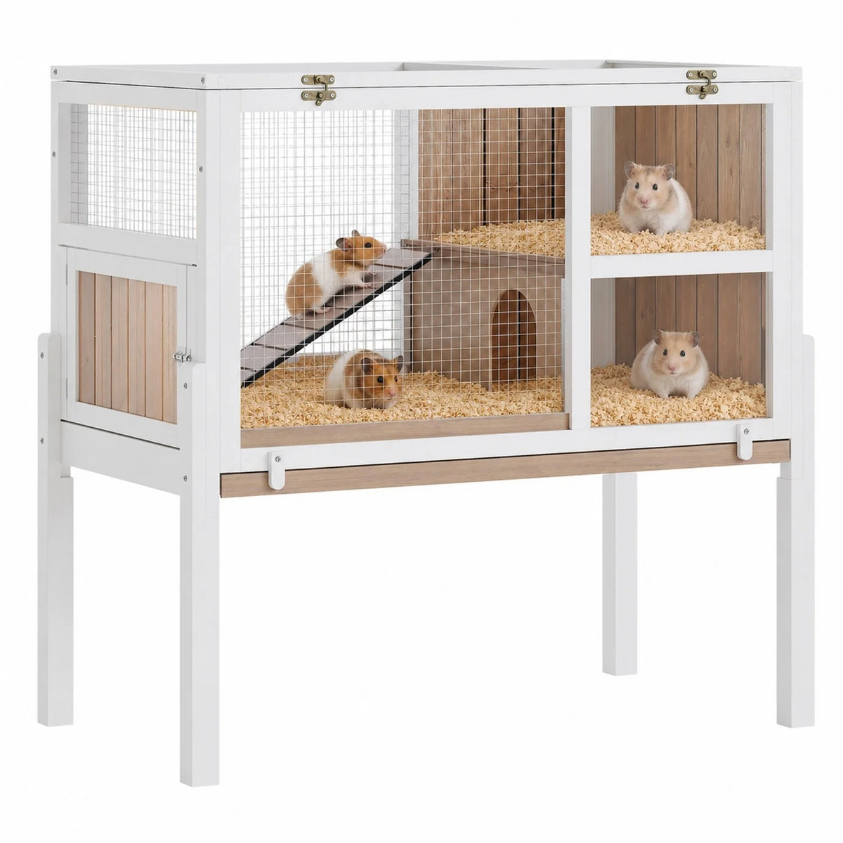 HiMISS Wooden Two Story Guinea Pig Hutch With Pull Tray