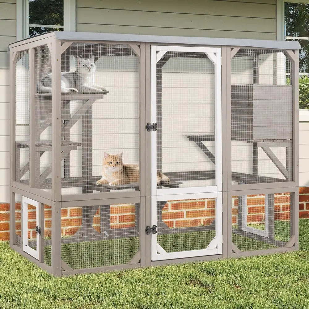 Weather Resistant Outdoor Cat Catio Enclosure With Platforms