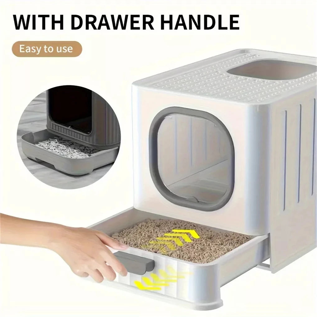 Enclosed Cat Litter Box With Slide Drawer And Leakproof Lid