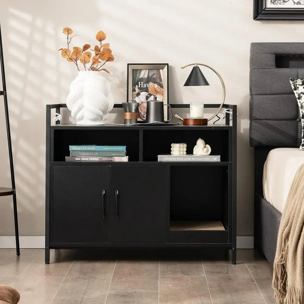 Hidden Cat Litter Box Enclosure With Front Entry Storage Cabinet
