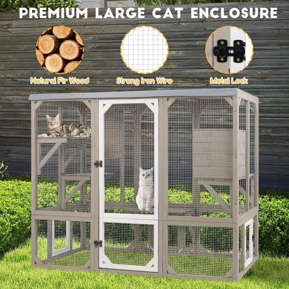 Weather Resistant Outdoor Cat Catio Enclosure With Platforms