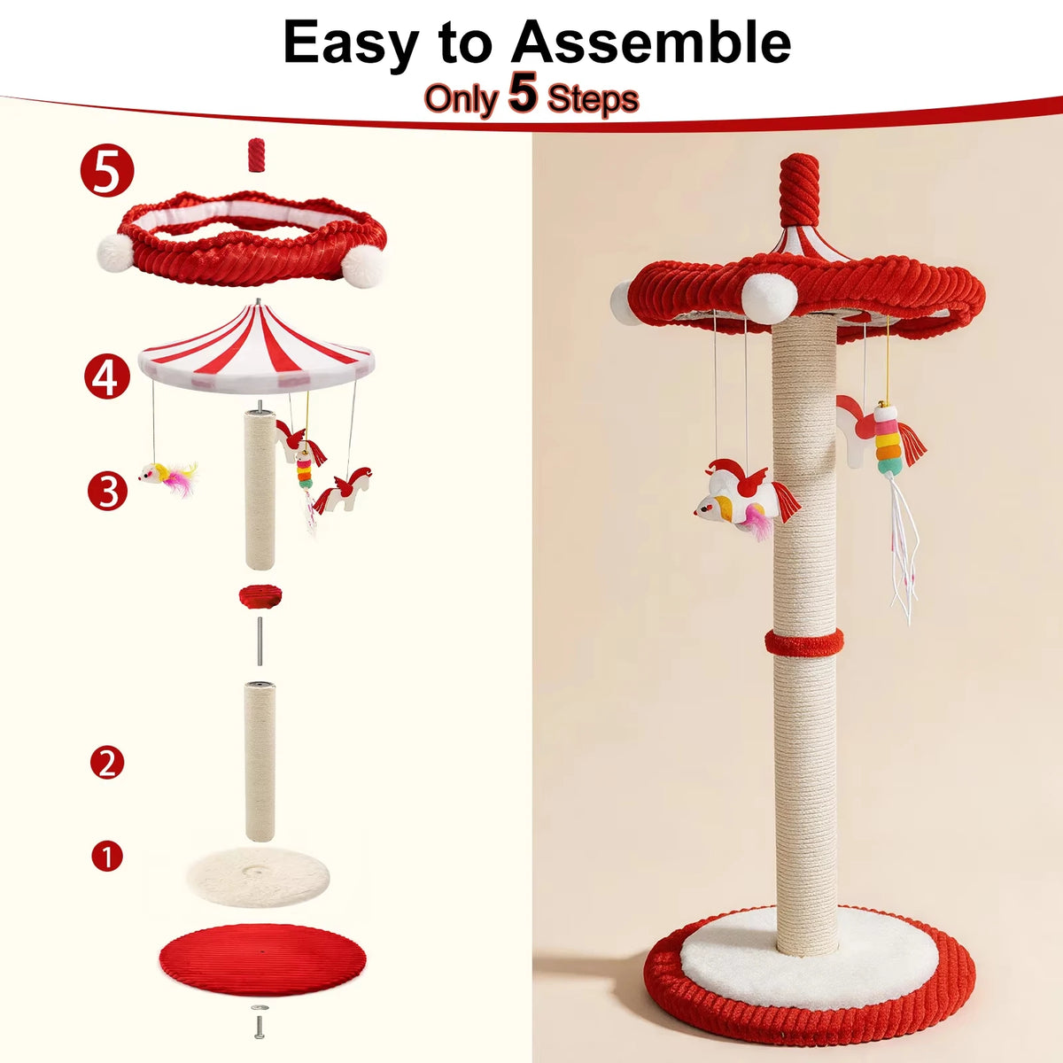 CWV Rotating Interactive Cat Scratching Post Sisal Tree Feather Teaser