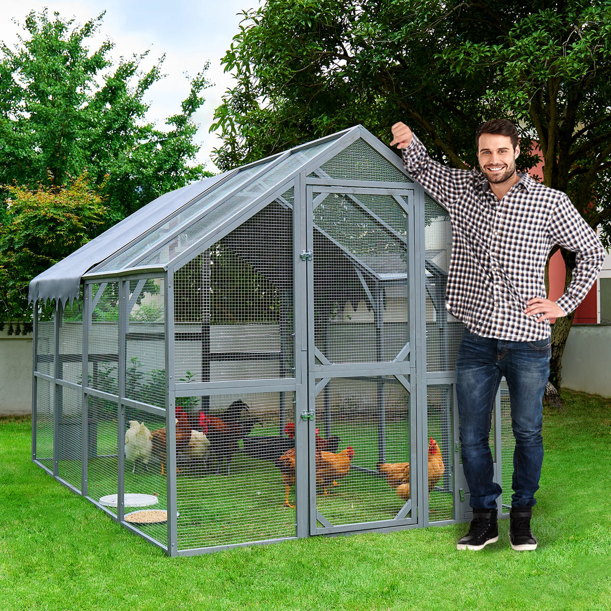 Outdoor Iron Chicken Coop And Pet Playpen With Waterproof Cover