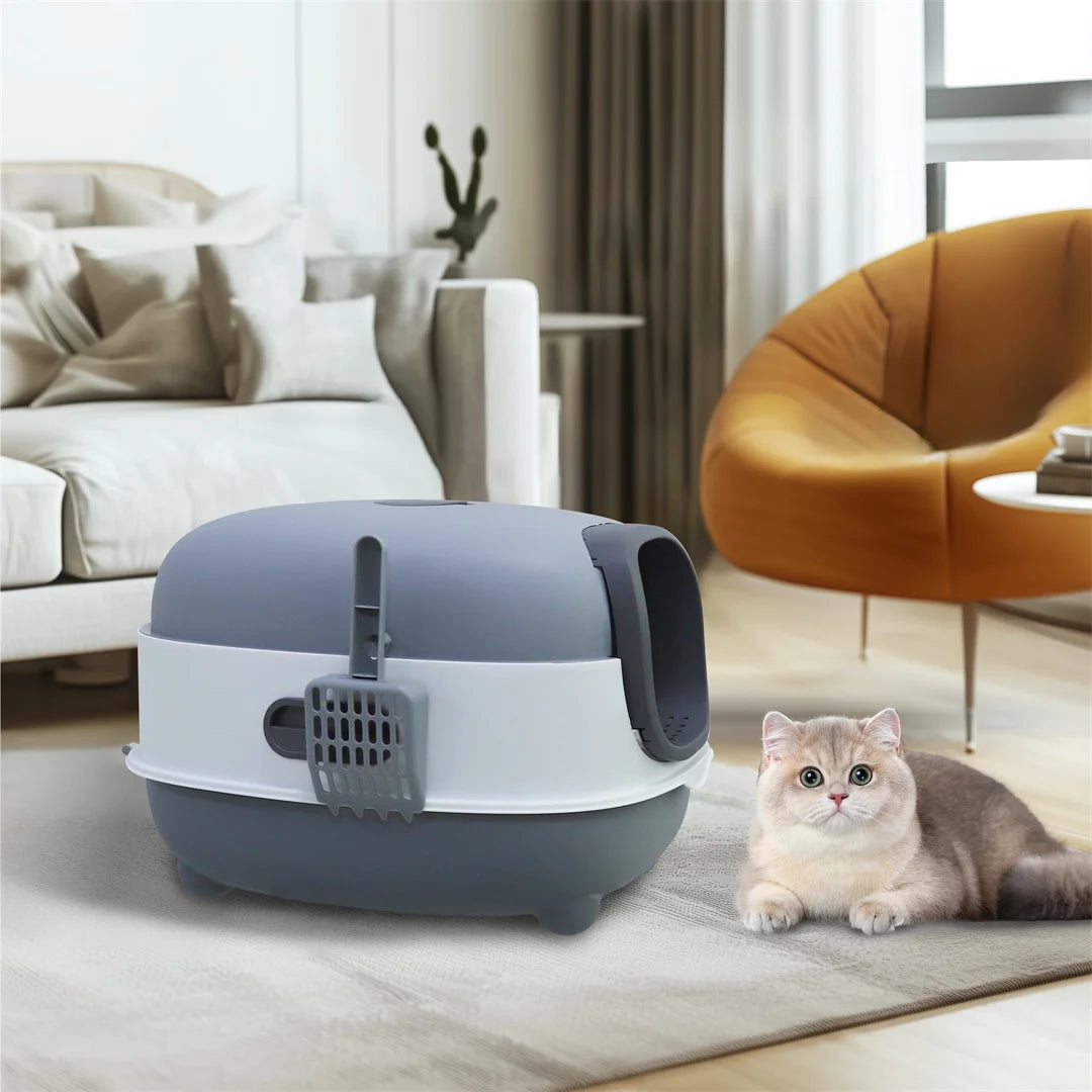 Hooded Cat Litter Box With Front Entry Scoop Easy-Clean Design