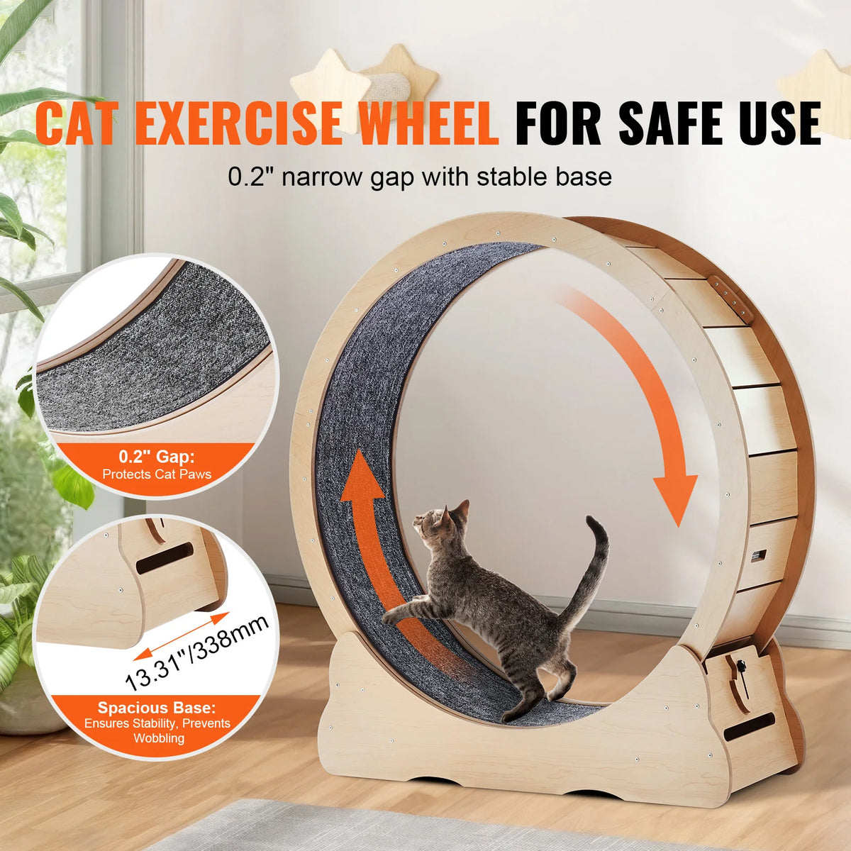 SucceBuy Wooden Cat Exercise Wheel For Indoor Cats Detachable Carpet