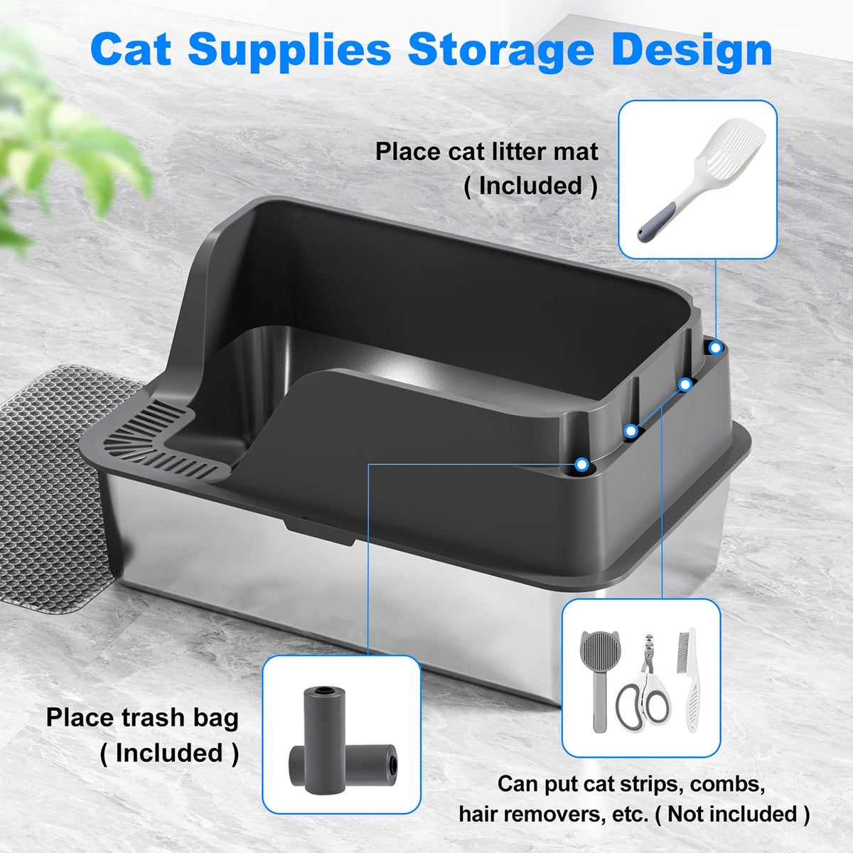 Stainless Steel Cat Litter Box With Splashproof And Leakproof Design