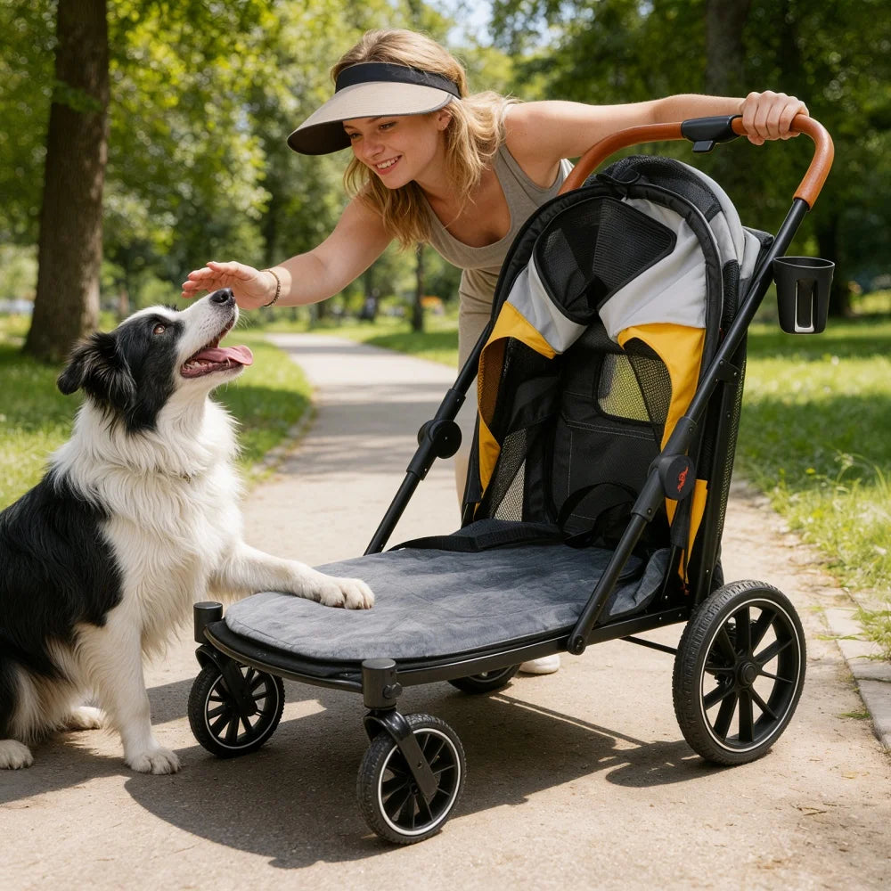 Foldable Pet Dog Stroller With Removable Cushion And Cup Holder