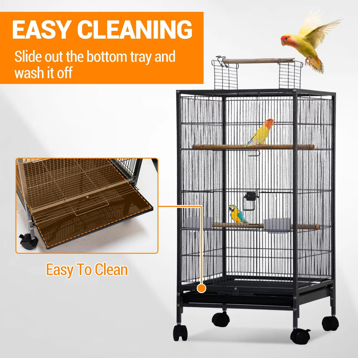 Studyset Rolling Bird Cage With Top Stand For Parakeet Owners