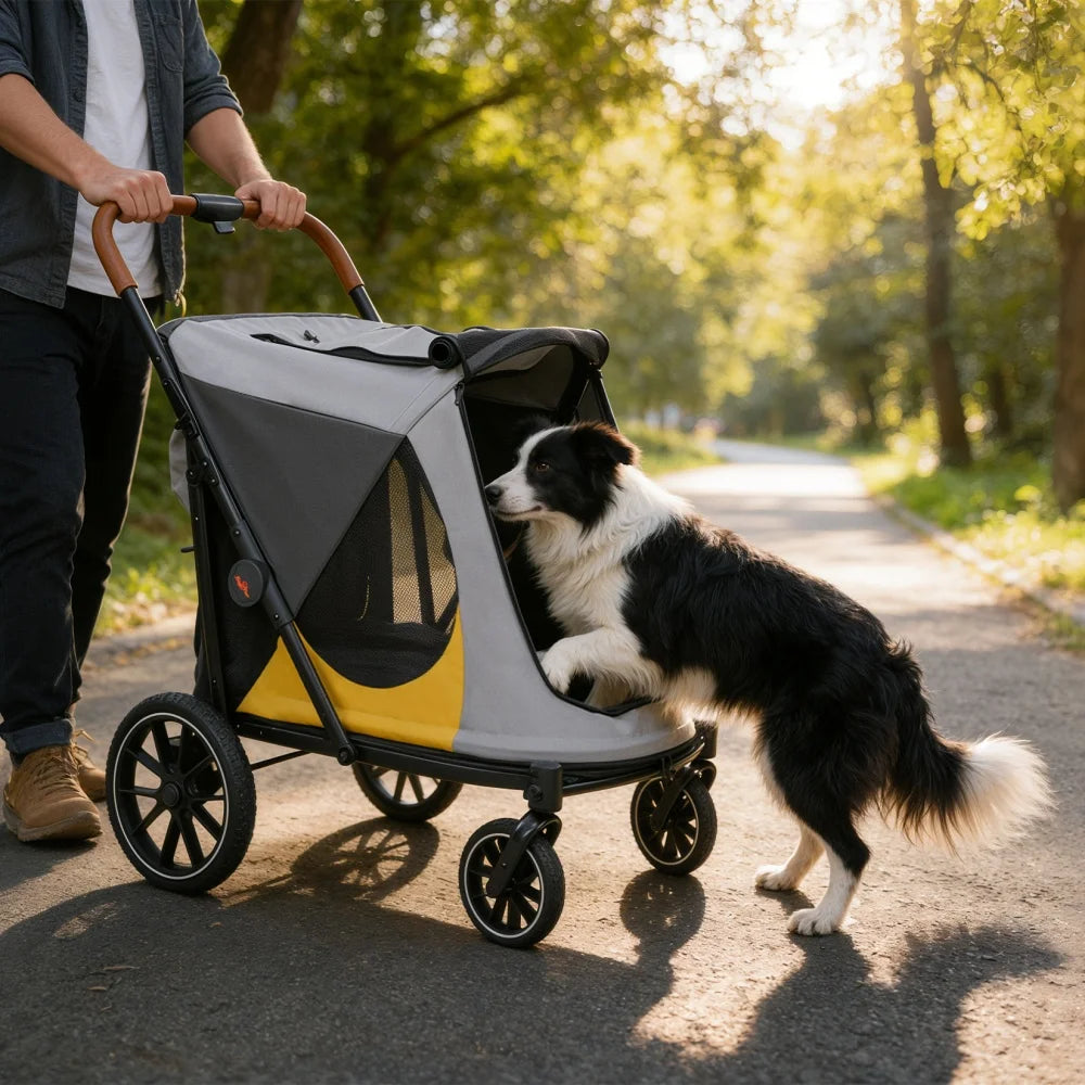 Foldable Pet Dog Stroller With Removable Cushion And Cup Holder