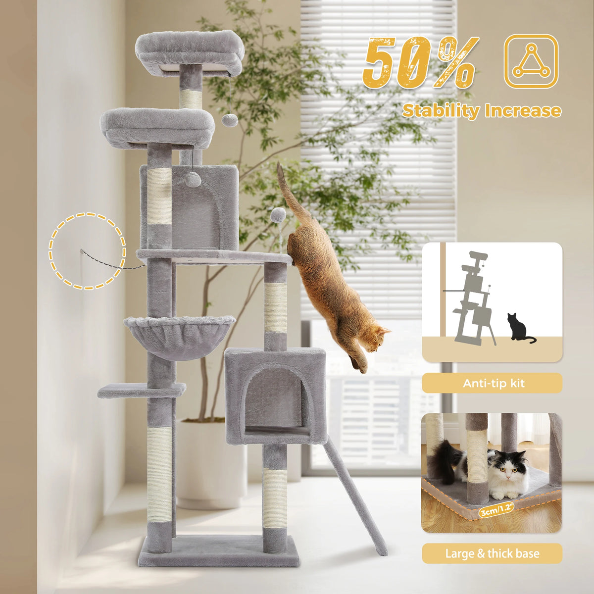 PAWZ Road Multi Level Cat Tree With Sisal Scratching Post