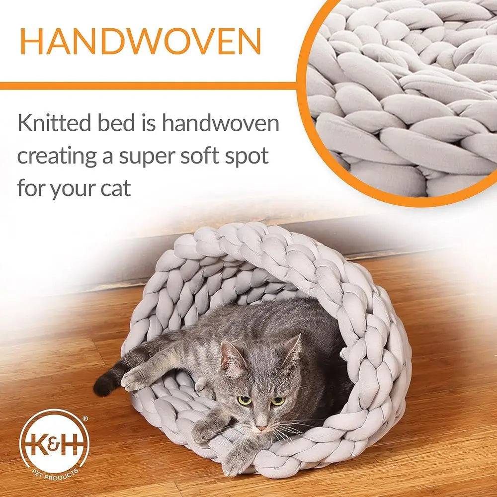 Handwoven Knitted Round Polyester Pet Bed For Cats