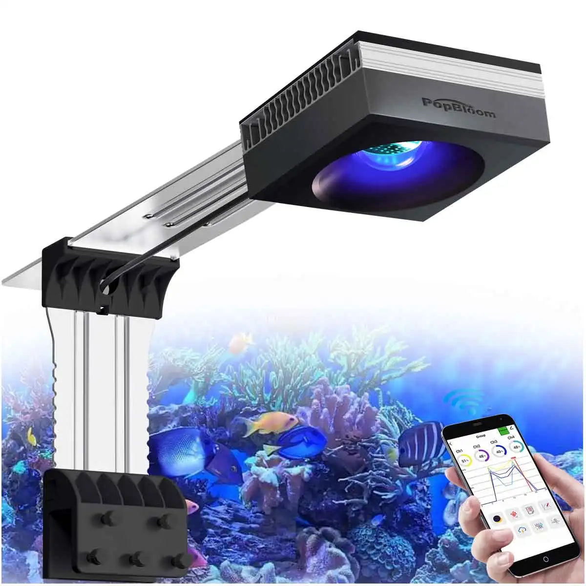 PopBloom RL90 Full Spectrum WiFi Reef Aquarium LED Light