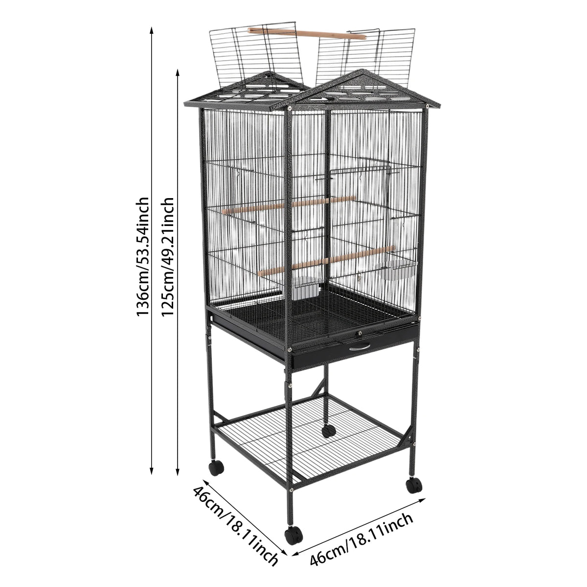 Iron Floor Standing Bird Cage With Playtop And Rolling Wheels