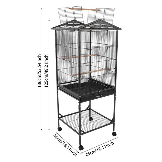 Iron Floor Standing Bird Cage With Playtop And Rolling Wheels
