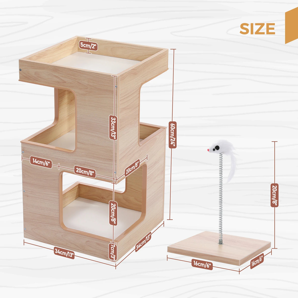 PAWZ Road Wood Cat Condo Tree House With Scratching Pad