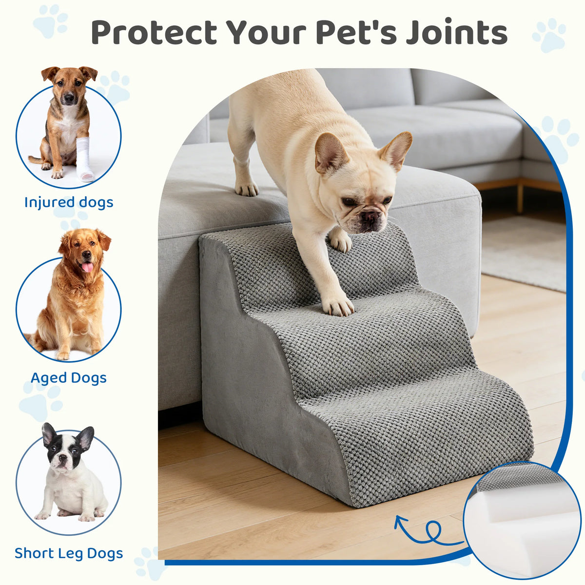 JHK Curved Design High Density Foam Dog Stairs Ramp