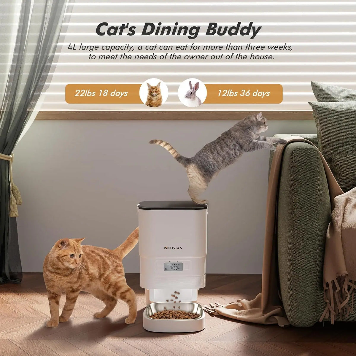 Nityers Smart Automatic Cat Feeder With Voice Recorder And App