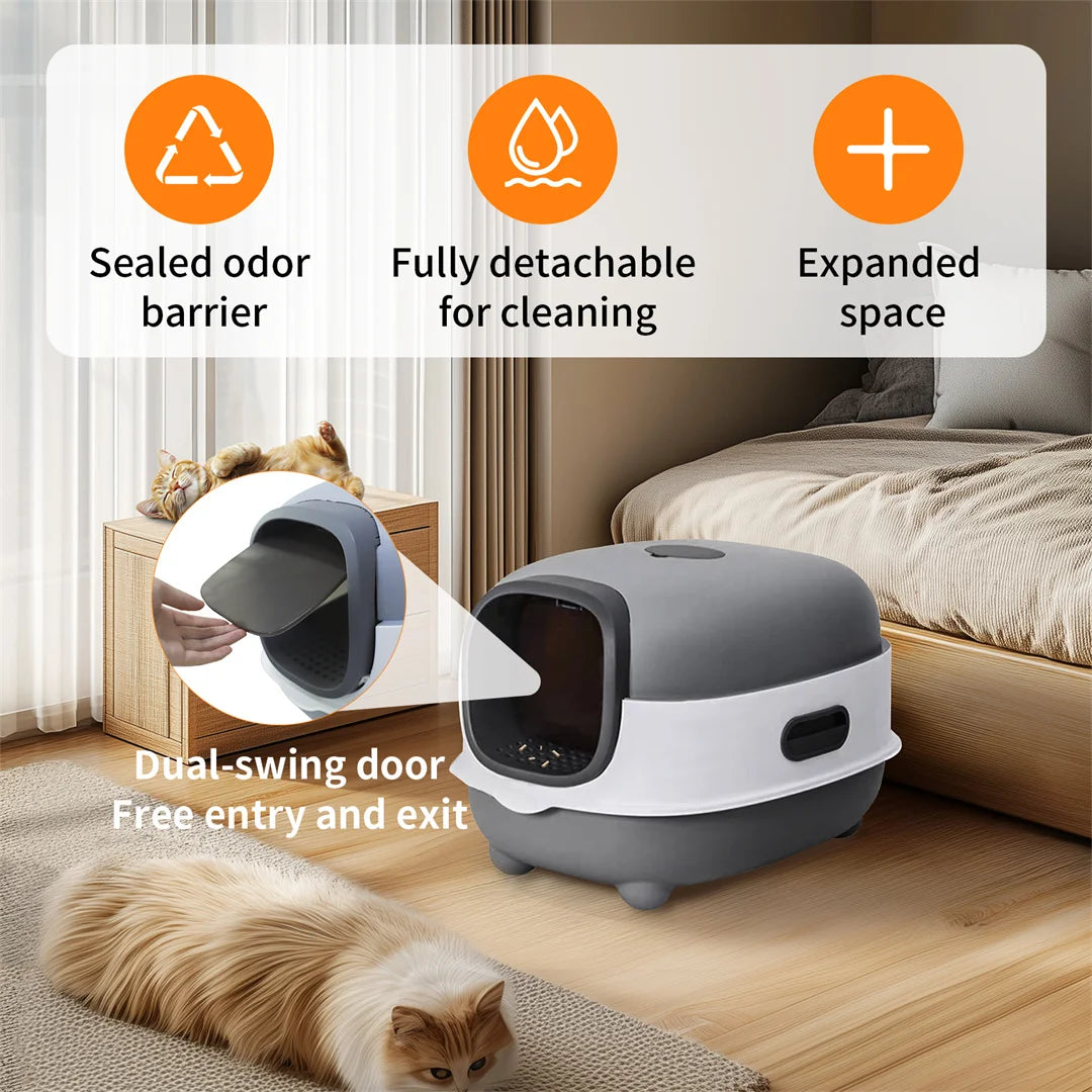 Hooded Cat Litter Box With Front Entry Scoop Easy-Clean Design