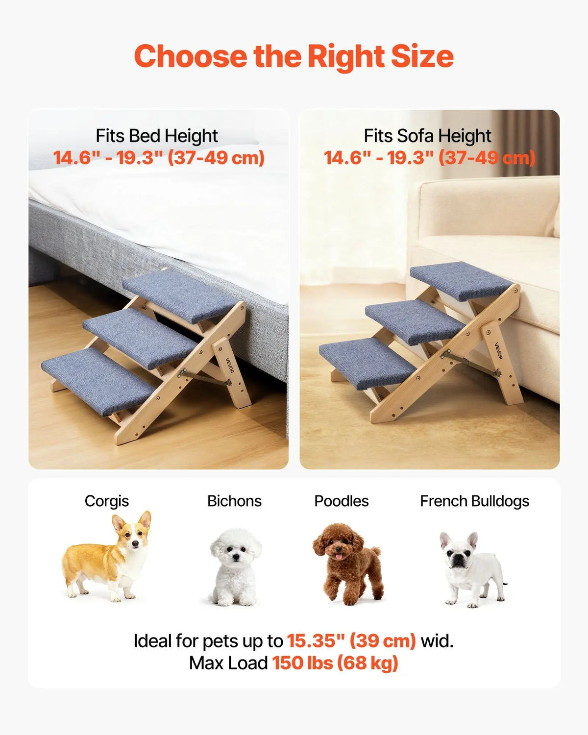 3-Step Pet Stairs for Beds Sofas Cars With Non-Slip Design