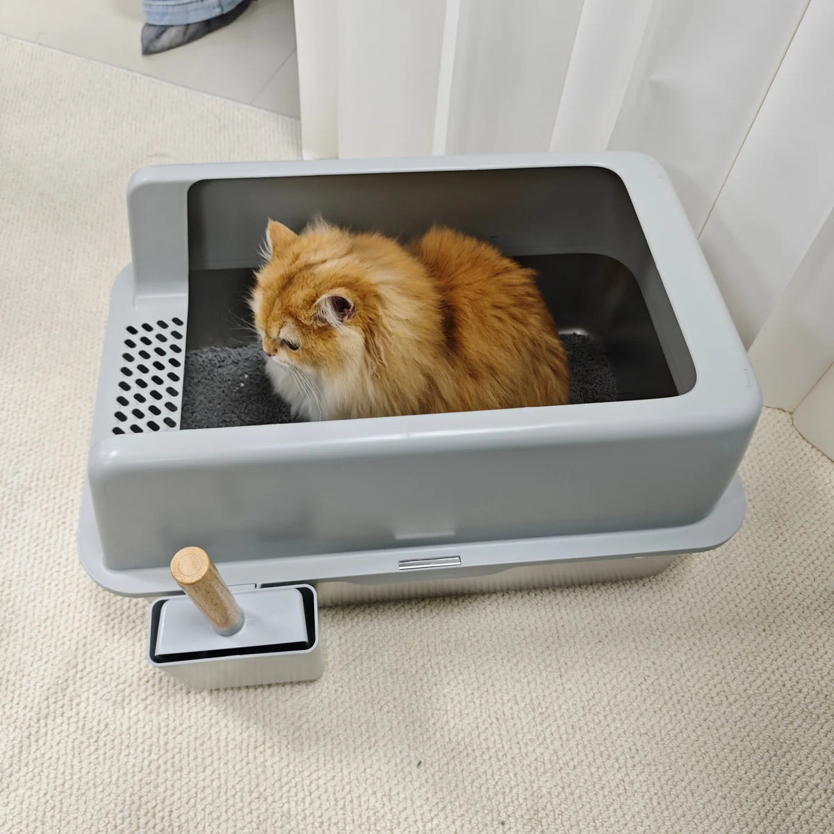 Stainless Steel High-Sided Cat Litter Pan With Mat And Scoop