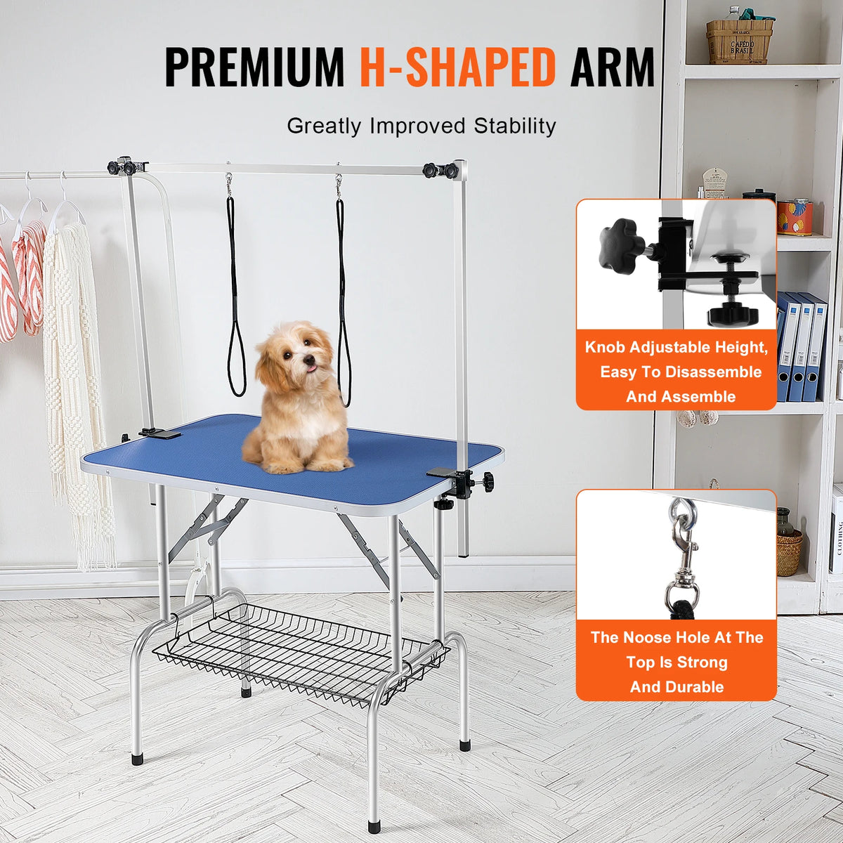 Foldable Pet Grooming Table With Dual Arms And Clamp