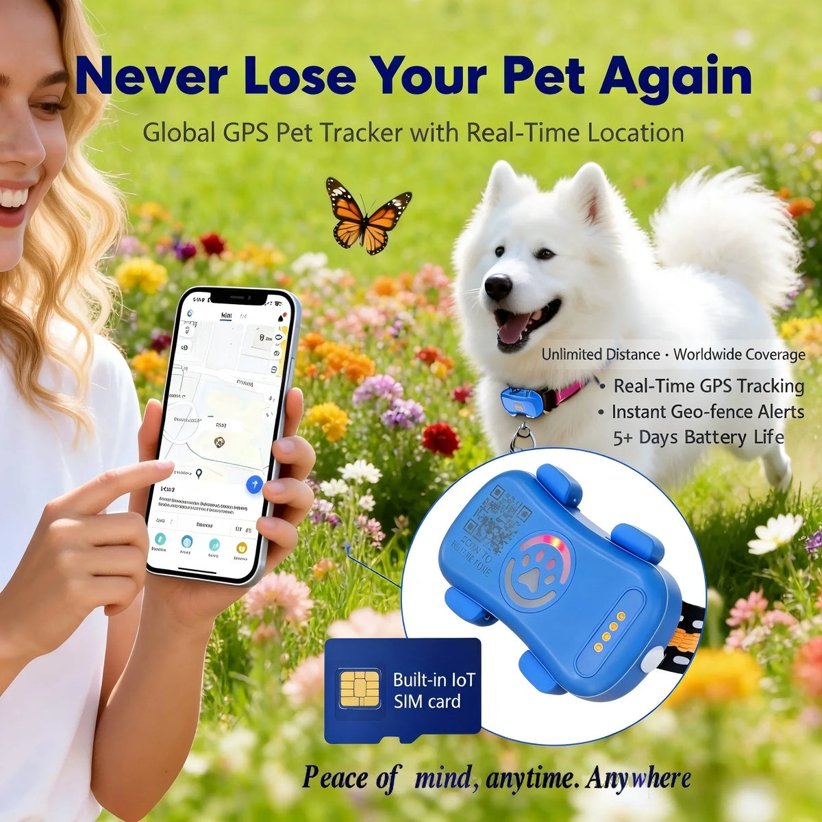 WANWAYTECH GPS Pet Tracker With Unlimited Distance And LTE Tracking