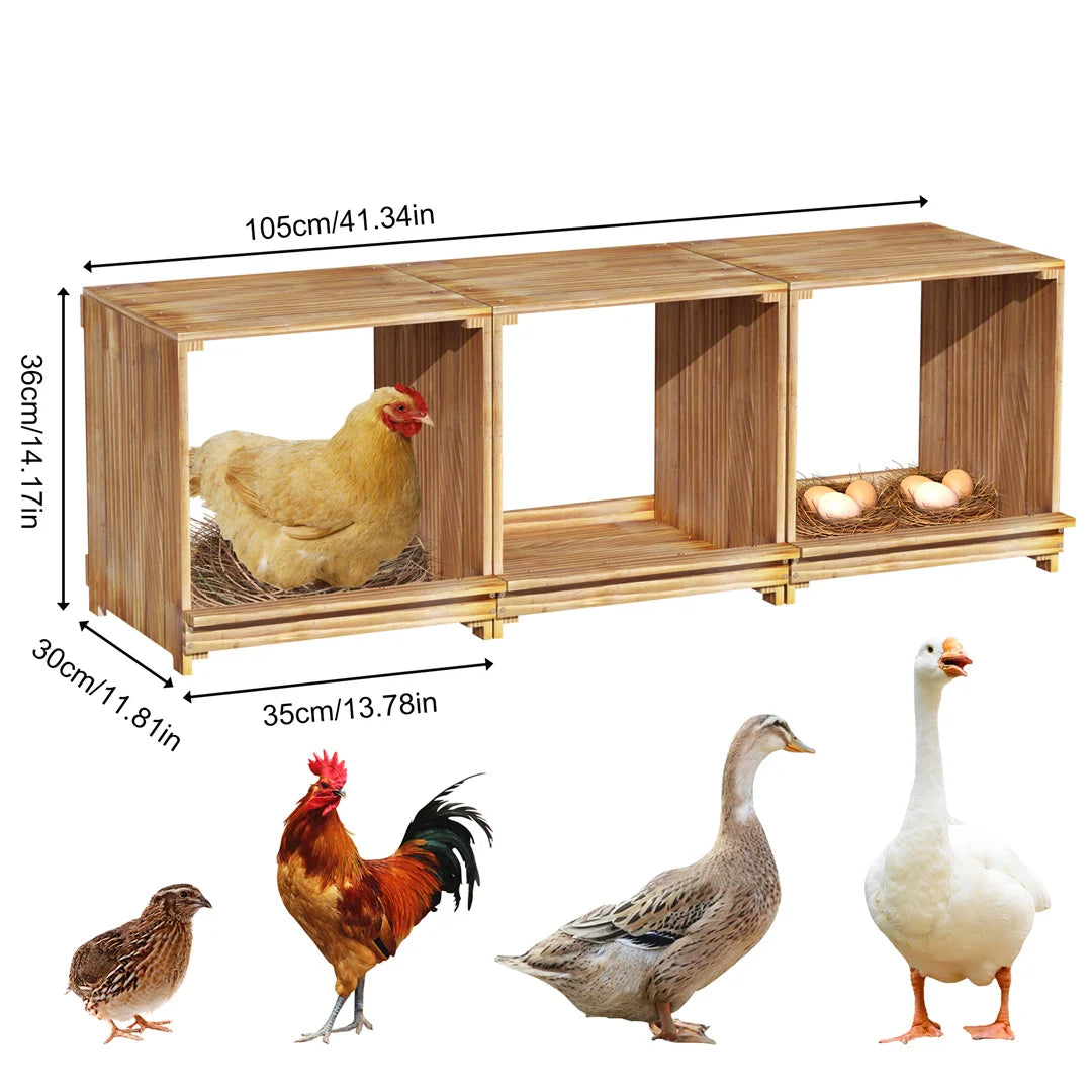 Bingopaw 3 Compartment Pine Wood Chicken Nesting Box