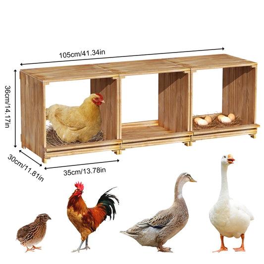 Bingopaw 3 Compartment Pine Wood Chicken Nesting Box