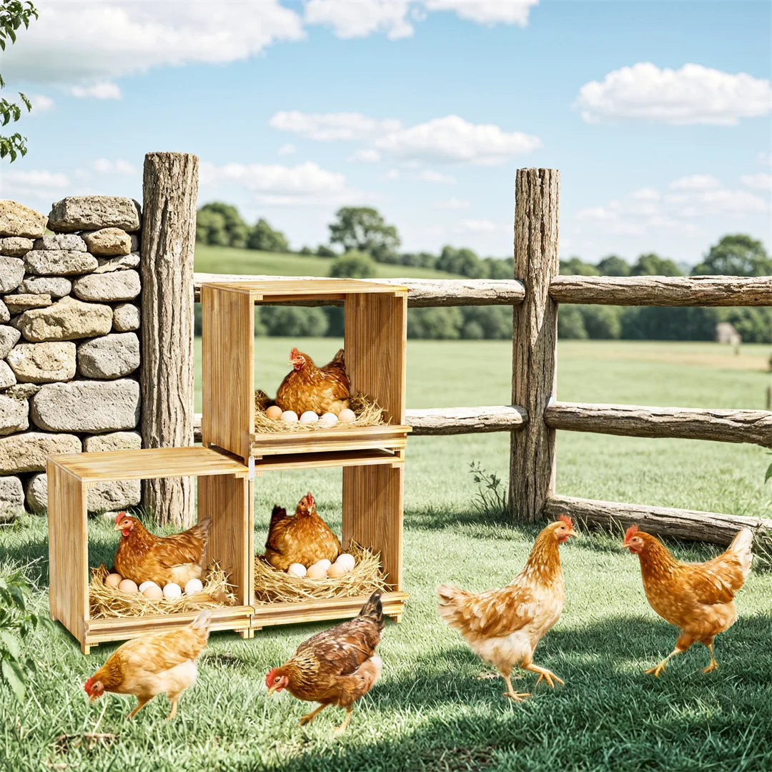 Bingopaw 3 Compartment Pine Wood Chicken Nesting Box