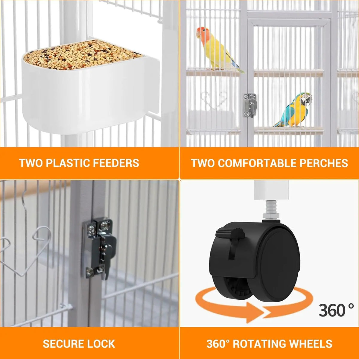 Studyset Wrought Iron Bird Cage With Rolling Stand And Tray