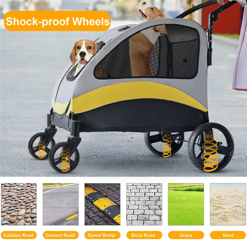 Foldable Four Wheel Pet Stroller Breathable Metal Dog Jogger
