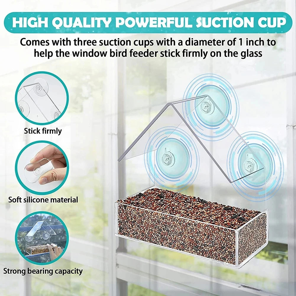 Acrylic Window Transparent Bird Feeder With Strong Suction Cups