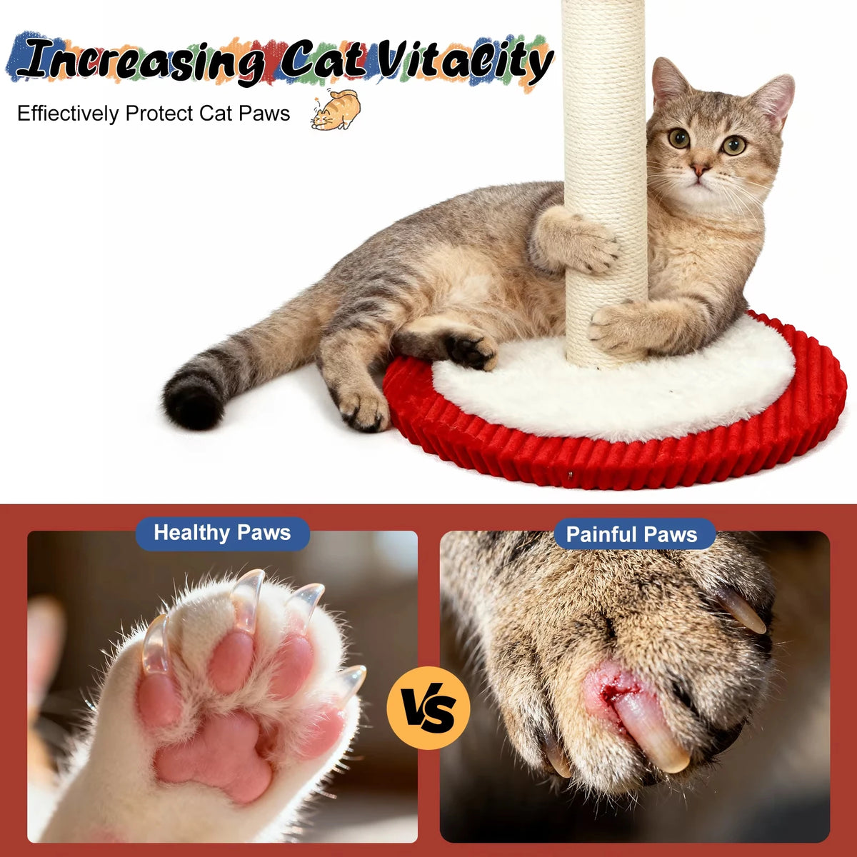 CWV Rotating Interactive Cat Scratching Post Sisal Tree Feather Teaser