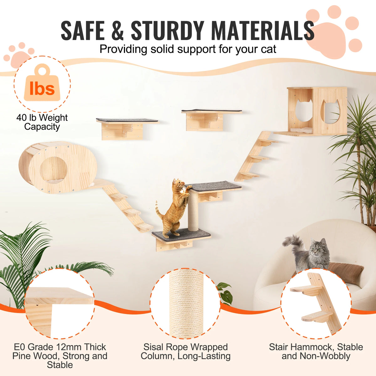 SucceBuy Wall Mounted Cat Shelves and Perches Cat Tree Furniture