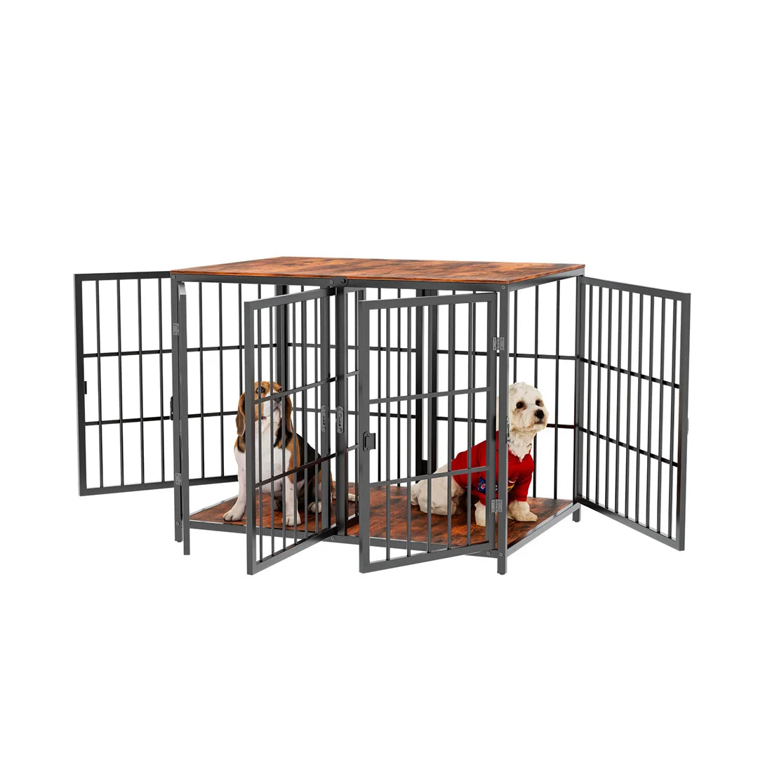 Bingopaw Wooden Dog Crate Furniture Side Table with 4 Doors