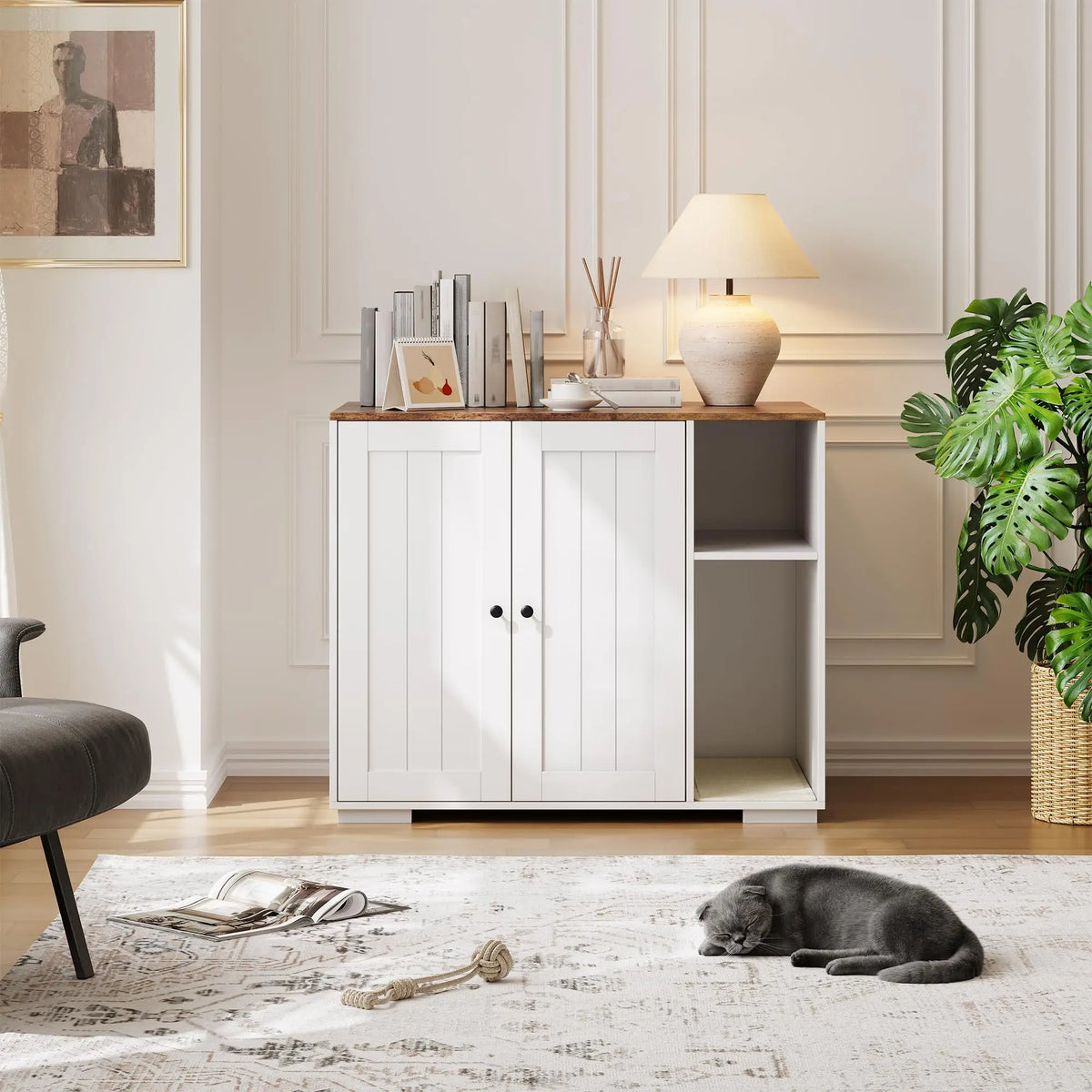 HiMISS Wooden Dog Proof Cat Litter Enclosure With Power Outlet