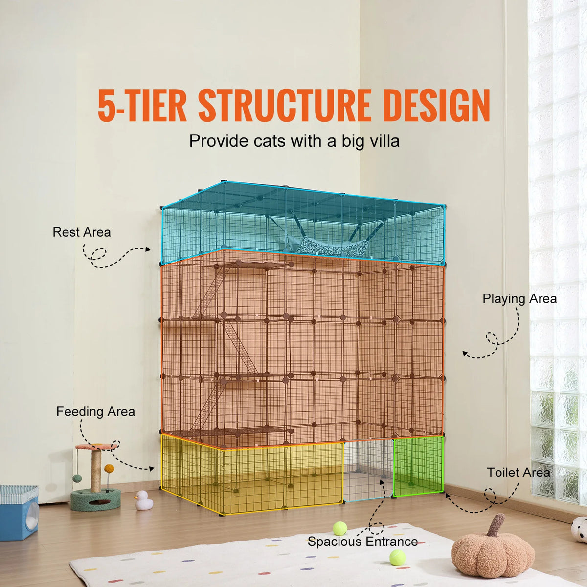 SucceBuy Large Cat Cage With Detachable Metal Wire Enclosure
