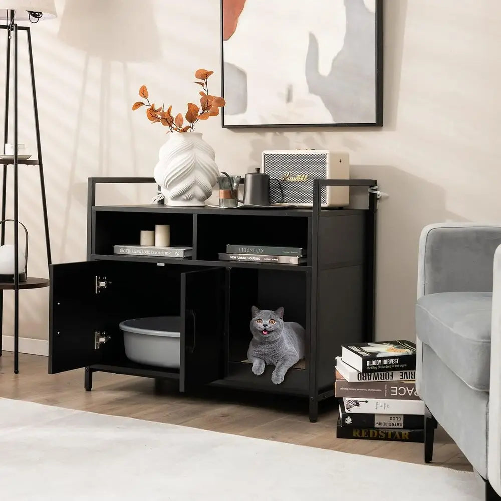 Hidden Cat Litter Box Enclosure With Front Entry Storage Cabinet