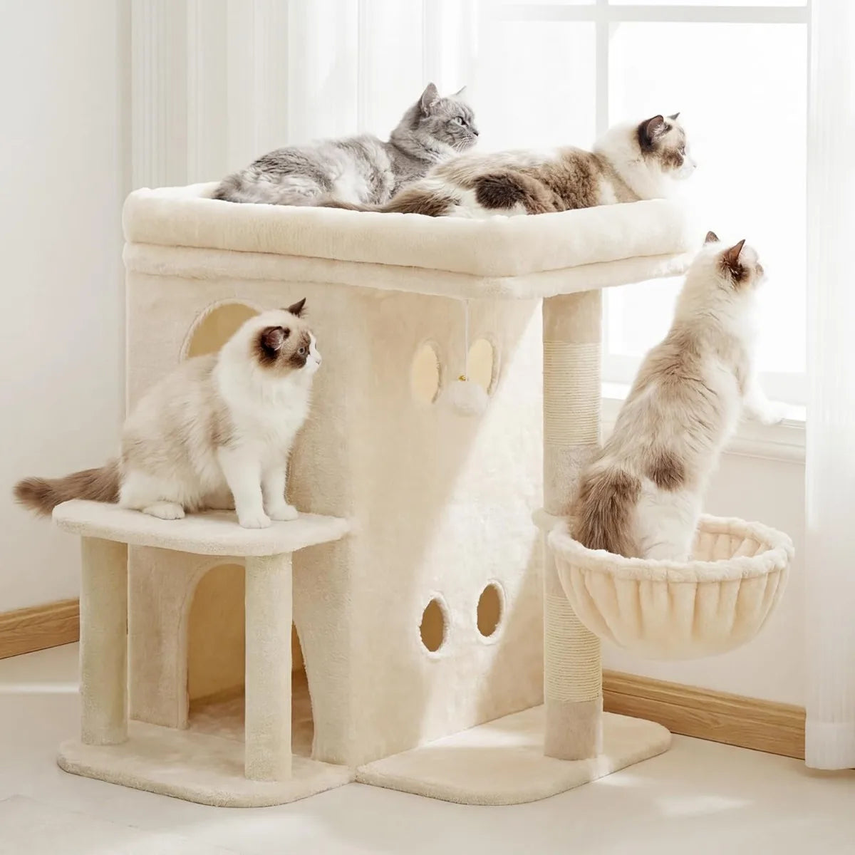 NBVCX Cat Tower With Large Perch Dual Condos And Sisal Posts