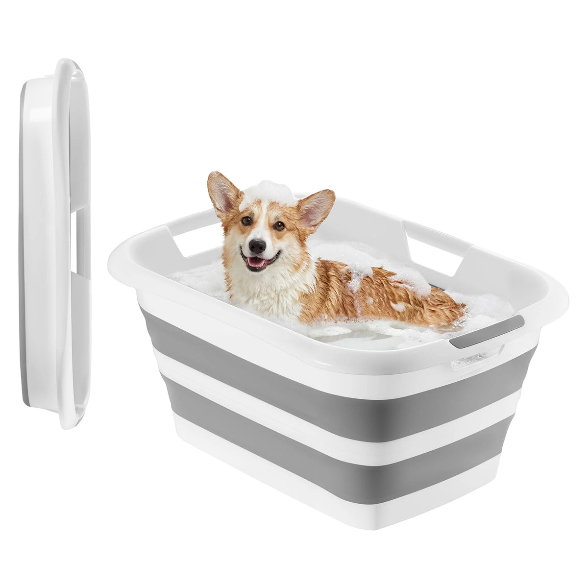 SucceBuy Collapsible Dog Bathtub with Integrated Drainage for Easy Bathing