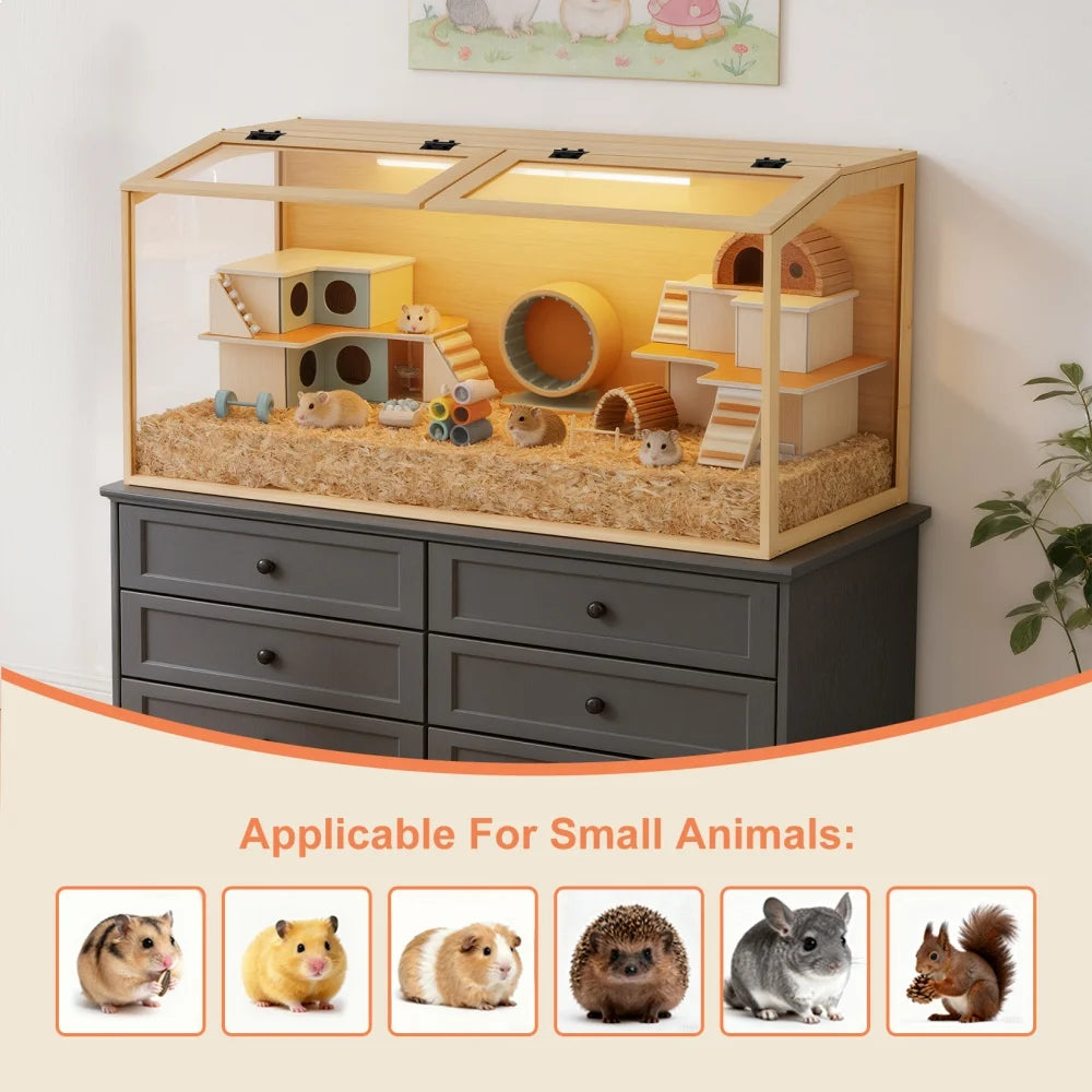 Wooden Glass Hamster Cage With Built In Led Lighting