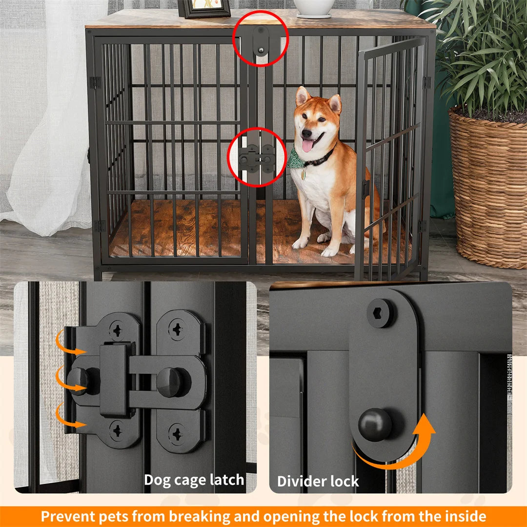 Bingopaw Wooden Dog Crate Furniture Side Table with 4 Doors