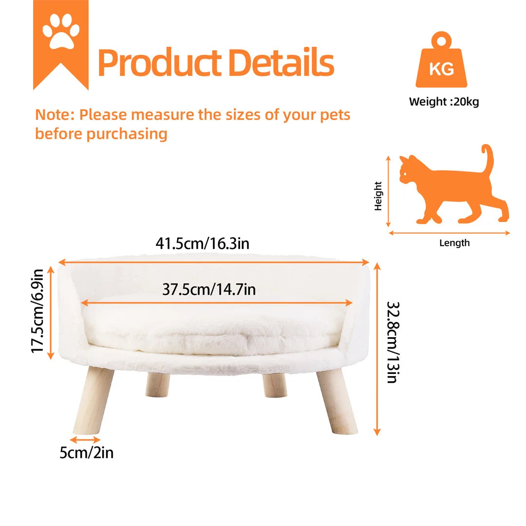 Bingopaw Waterproof Plush Cat Bed Nesting Chair With Wood Legs